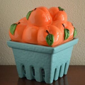 Homeworx Farmstand Peaches Ceramic Candle Holder w/ 2 candle Inserts